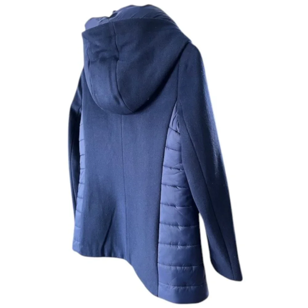 Soia & Kyo Womens Viviana Wool Blend and Quilted Puffer Hooded Coat in Lapis Lrg - Picture 13 of 16